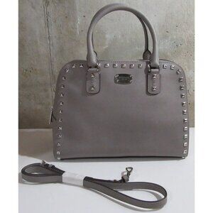 Michael Kors Sandrine Stud Large Leather Satchel Crossbody Bag Pearl Grey NWT